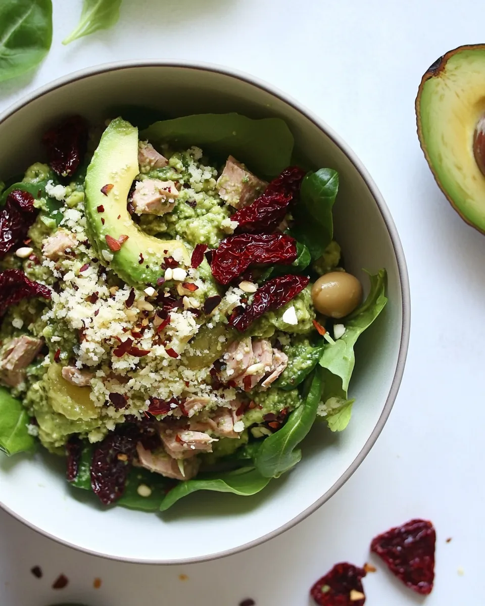Homemade Avocado Pesto Tuna Salad with Sun-Dried Tomatoes photo