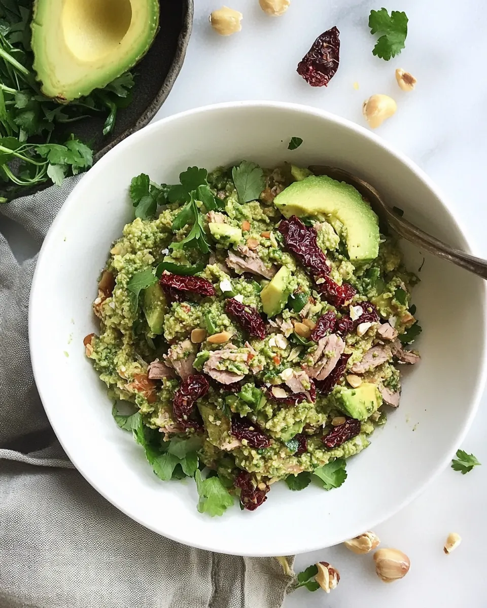 Quick Avocado Pesto Tuna Salad with Sun-Dried Tomatoes recipe photo