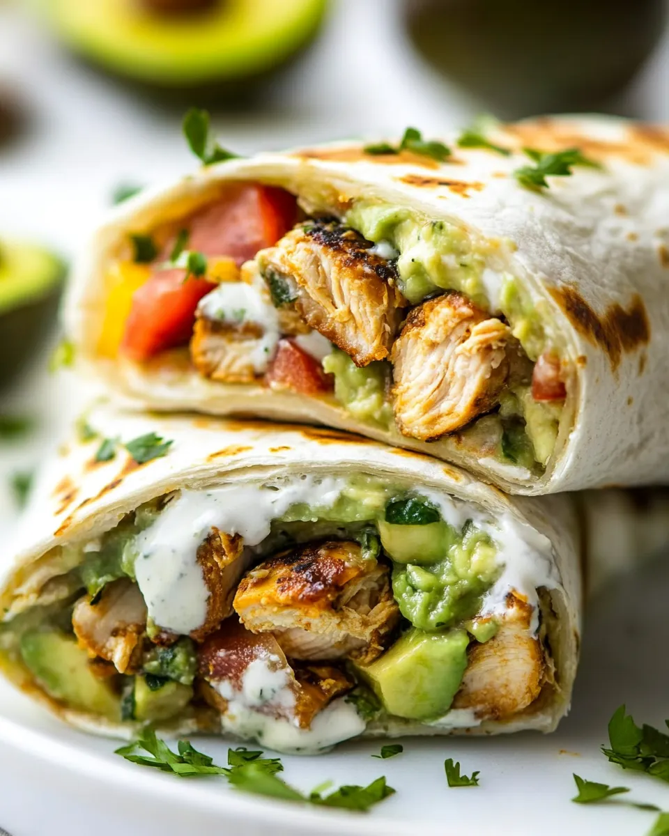 Easy Avocado Ranch Chicken Burrito Wraps food shot