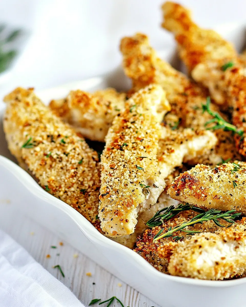 Delicious Baked Garlic Cheddar Chicken Strips plate image