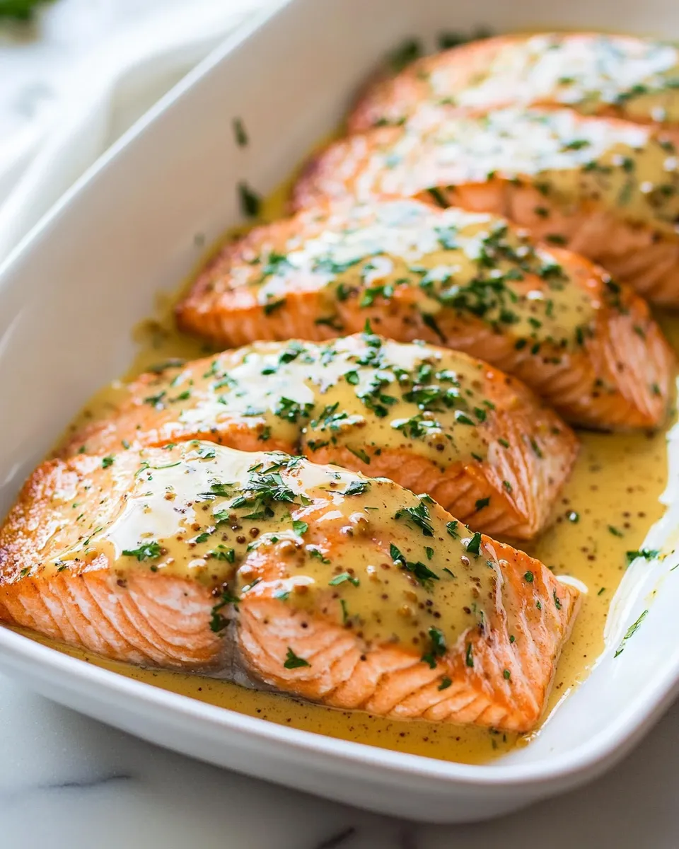 Healthy Baked Salmon with Buttery Honey Mustard Sauce recipe photo