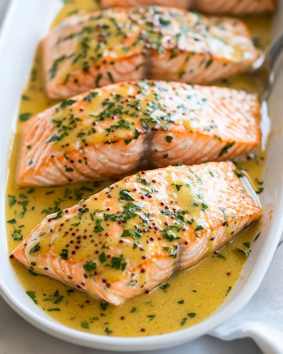 Savory Baked Salmon with Buttery Honey Mustard Sauce dish photo