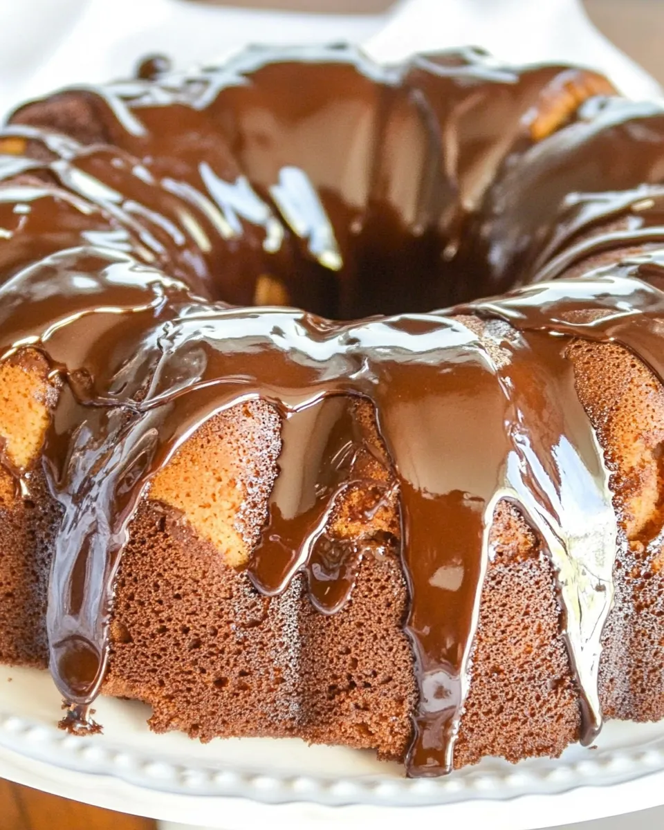 Easy Banana Bundt Cake with Chocolate Glaze Recipe shot