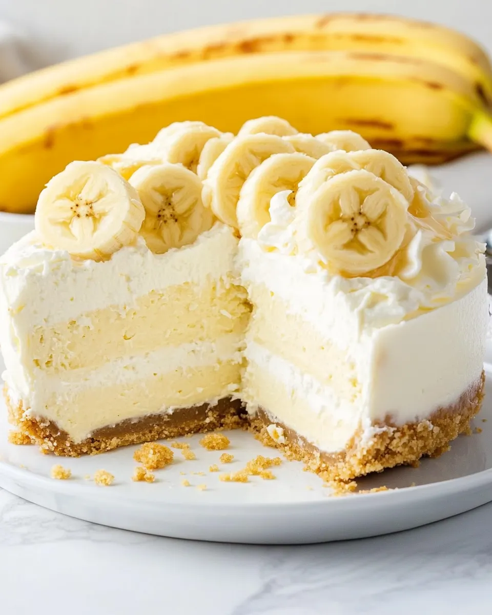 Delicious Banana Cream Cheesecake food shot