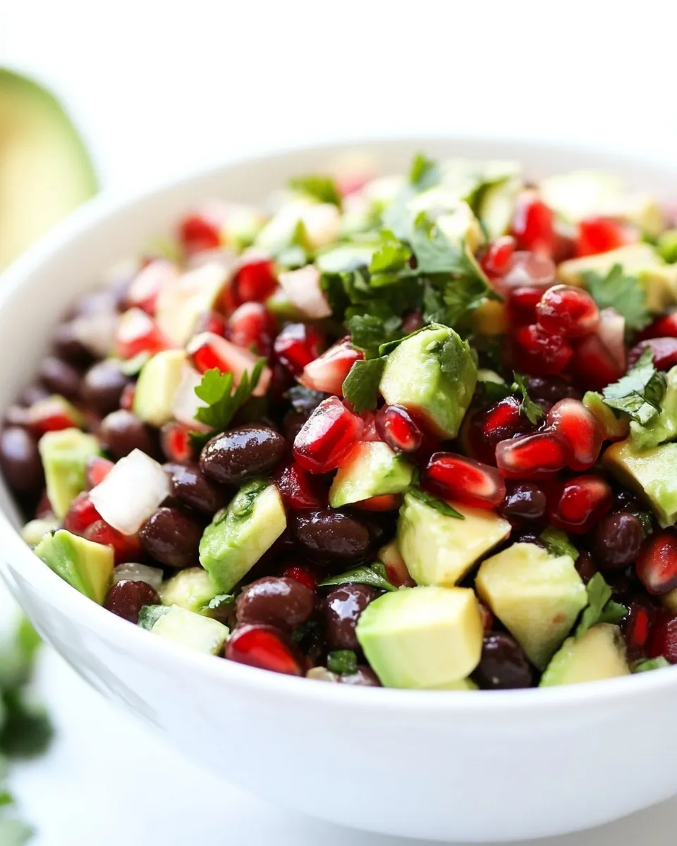 Fresh Black Bean, Pomegranate and Avocado Salsa food shot