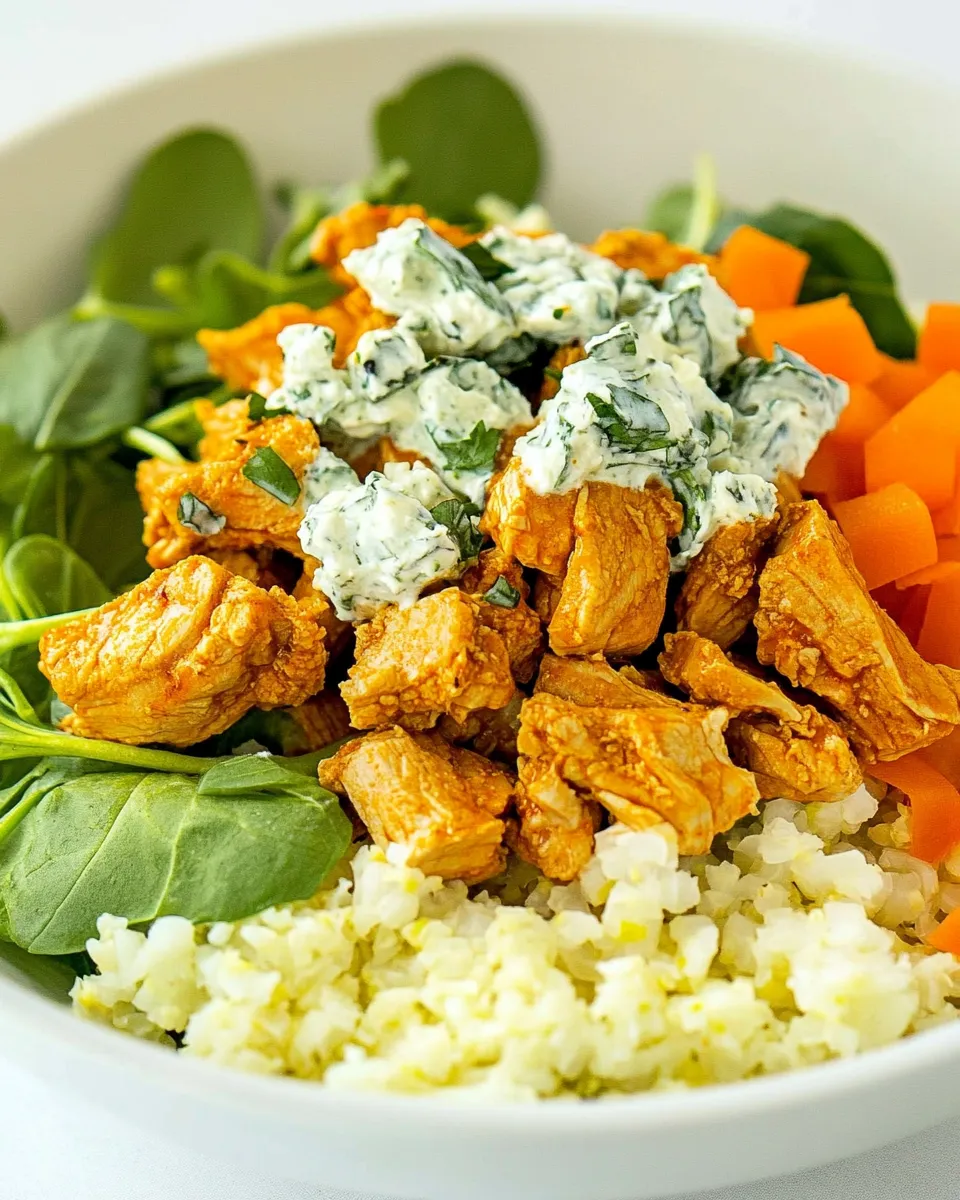 Savory Buffalo Chicken Cauliflower Rice Bowl shot