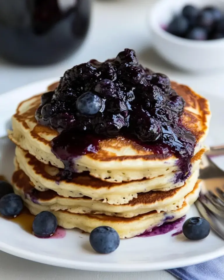 Homemade Buttermilk Pancakes with Blueberry Compote photo