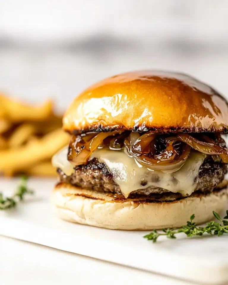 Homemade Caramelized Onion Swiss Burgers photo