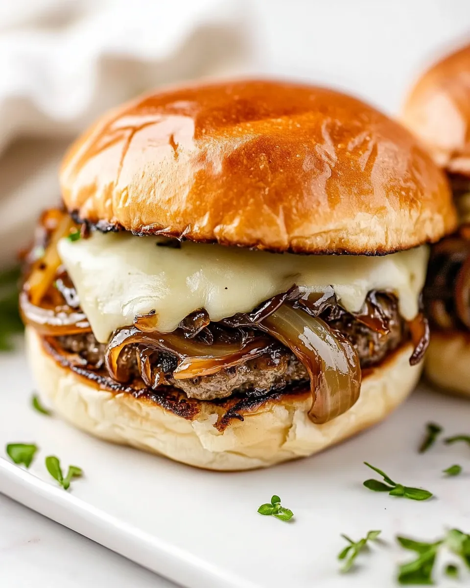 Classic Caramelized Onion Swiss Burgers image