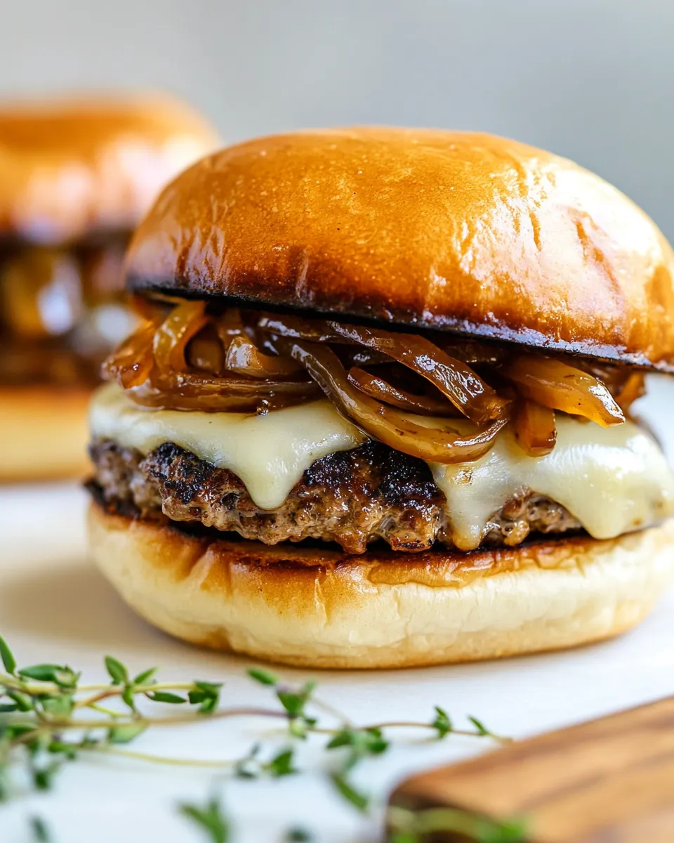 Easy Caramelized Onion Swiss Burgers recipe photo