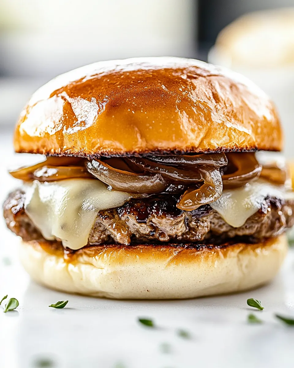 Delicious Caramelized Onion Swiss Burgers dish photo