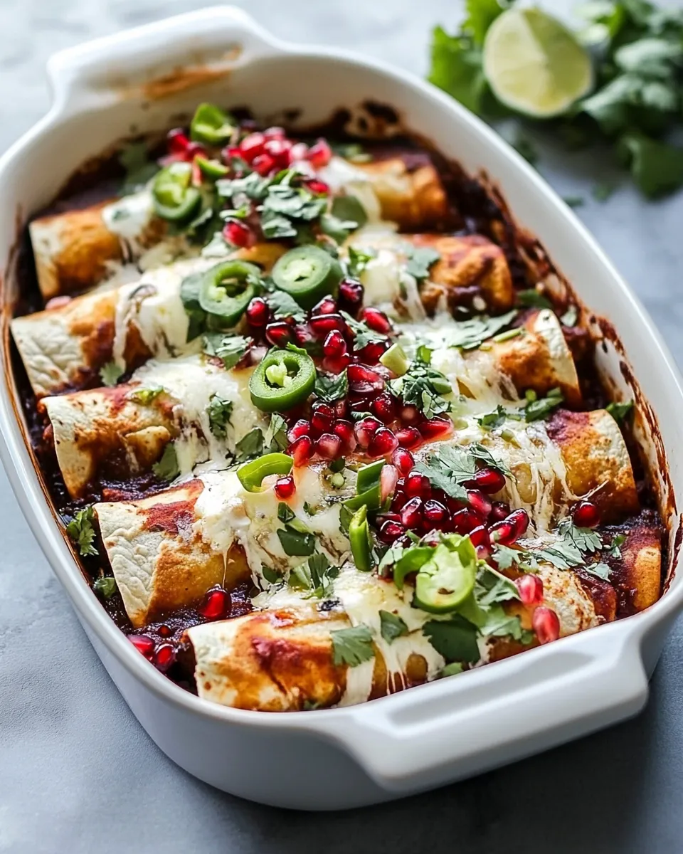 Healthy Cheesy Sweet and Sour Pomegranate Thai Chicken Enchiladas. food shot