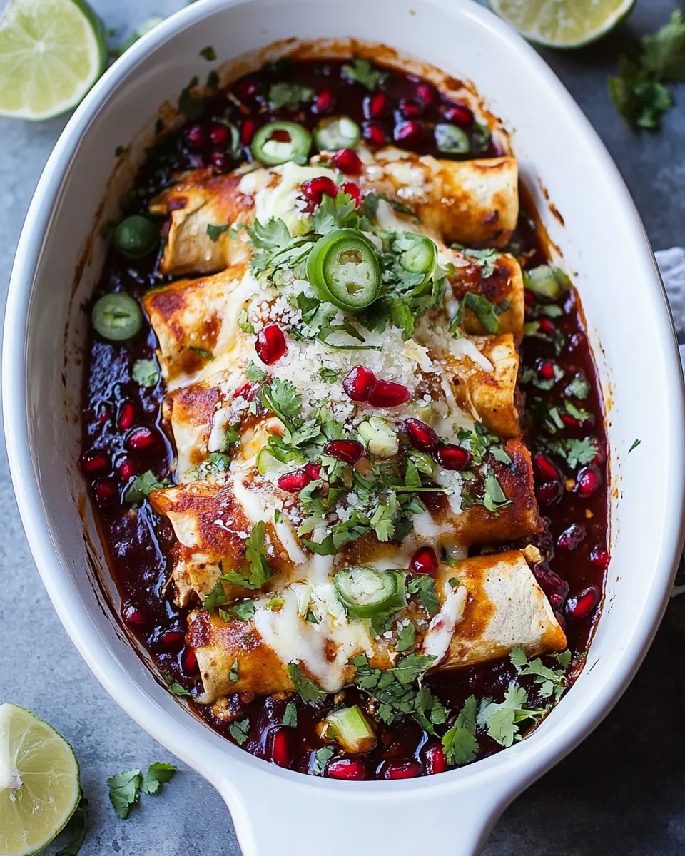 Classic Cheesy Sweet and Sour Pomegranate Thai Chicken Enchiladas. dish image