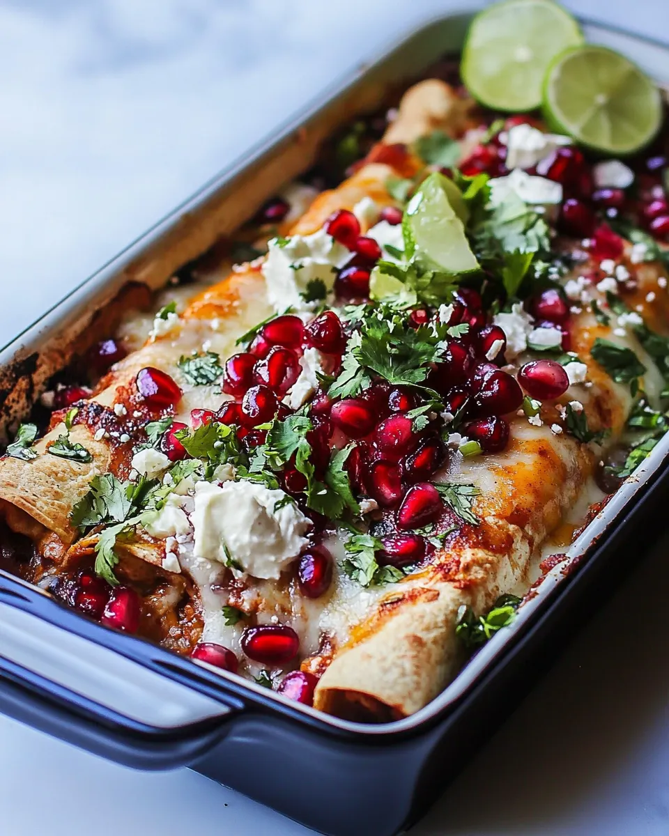 Classic Cheesy Sweet and Sour Pomegranate Thai Chicken Enchiladas. recipe photo
