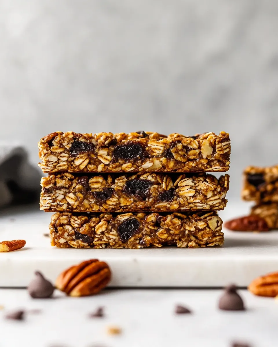 Delicious Chewy Granola Bars With Pecans, Raisins, and Chocolate Chips image