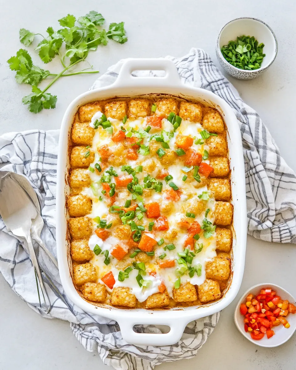 Savory Chicken Fajita Tater Tot Breakfast Casserole recipe photo