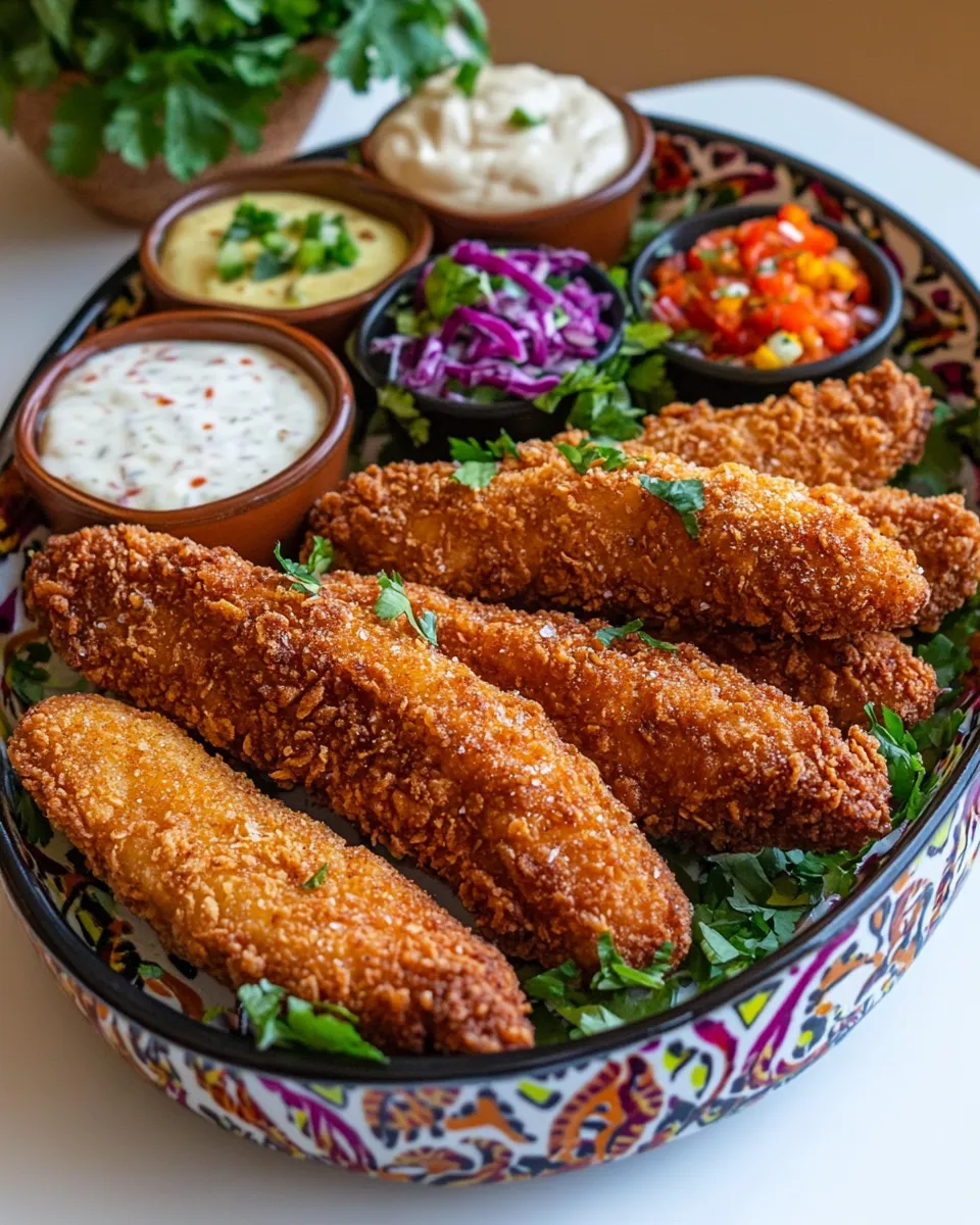 Delicious Chicken Fingers with 6 Mayo Dipping Sauces shot