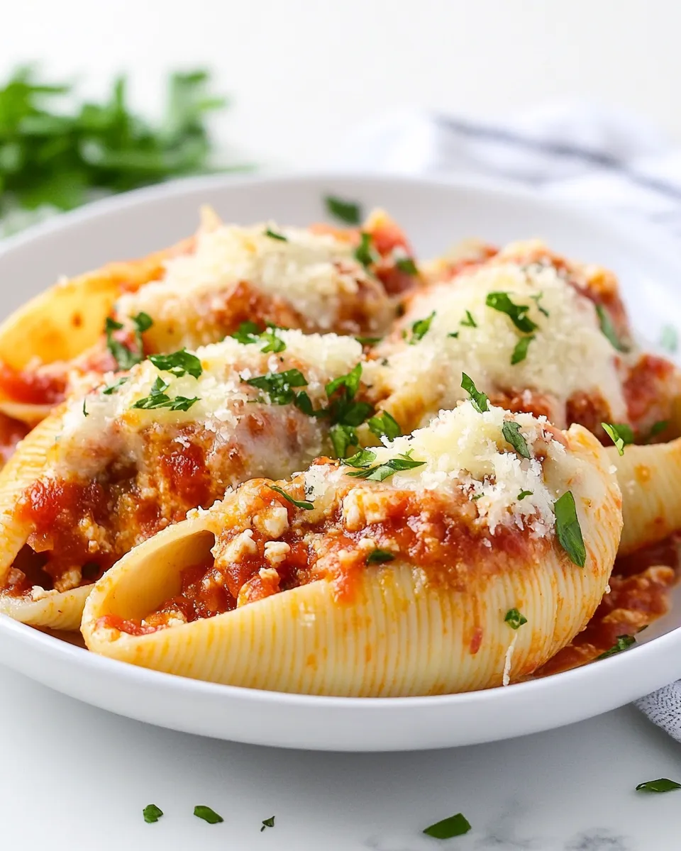 Easy Chicken Parmesan Stuffed Shells food shot