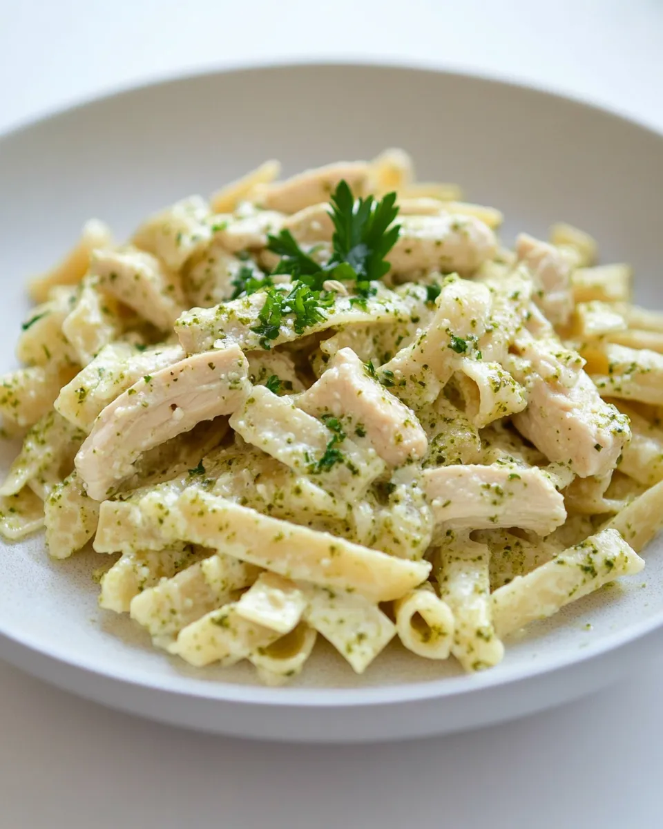 Delicious Chicken Pesto Alfredo Pasta shot