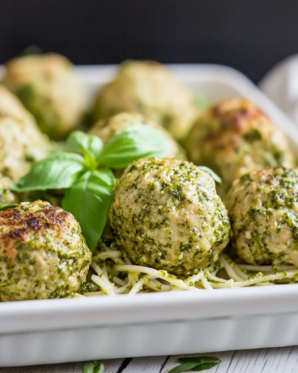 Savory Chicken Pesto Meatballs dish photo