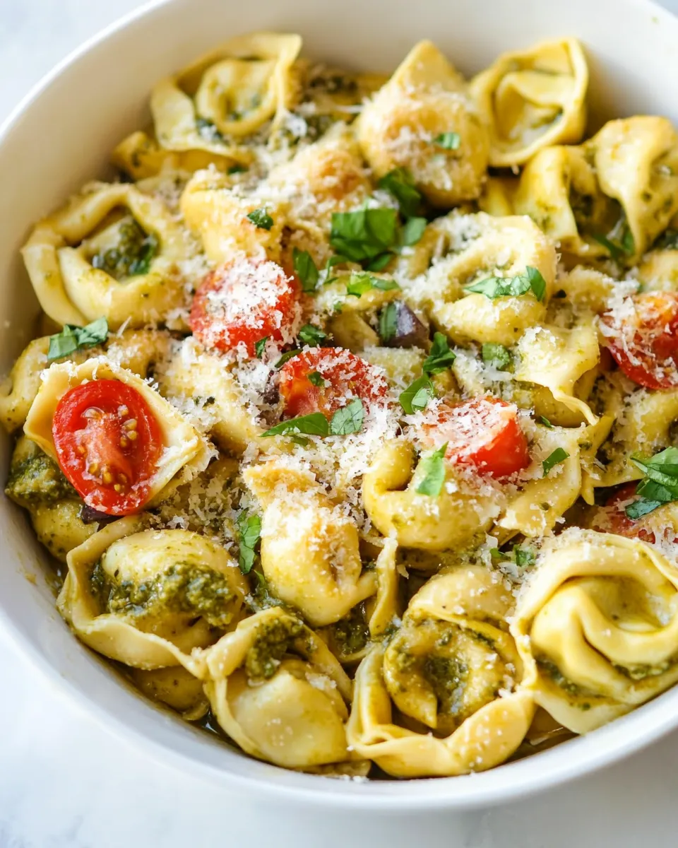 Delicious Chicken Pesto Tortellini Bake plate image