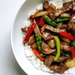 Homemade Chili Garlic Beef Stir Fry with Coconut Jasmine Rice. recipe photo