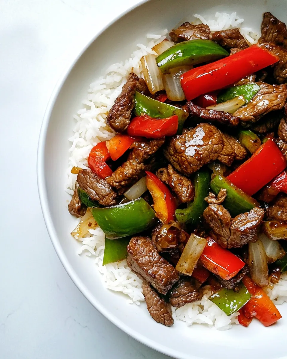 Delicious Chili Garlic Beef Stir Fry with Coconut Jasmine Rice. plate image