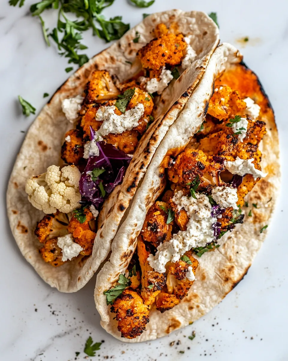 Homemade Chipotle Roasted Cauliflower Pitas. shot