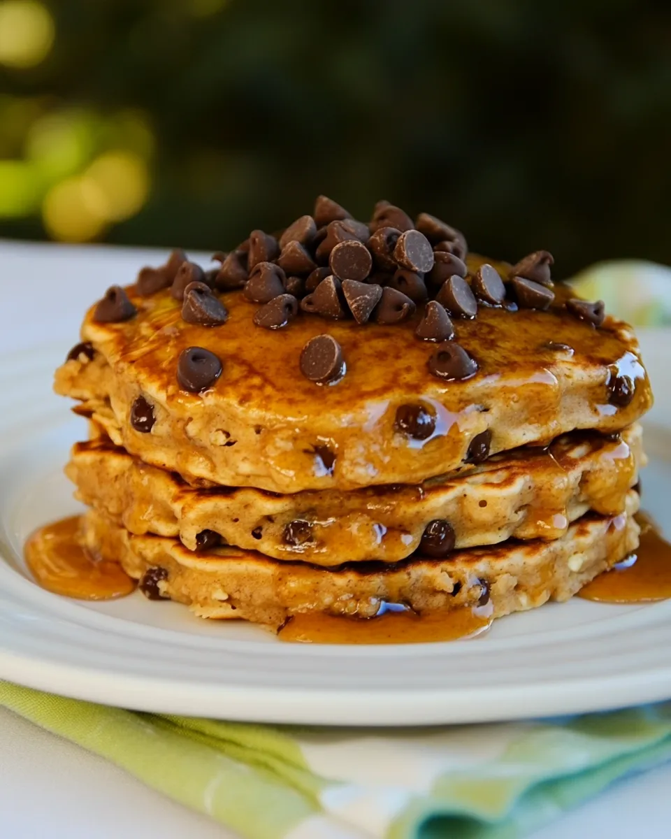 Delicious Chocolate Chip Oatmeal Cookie Pancakes food shot