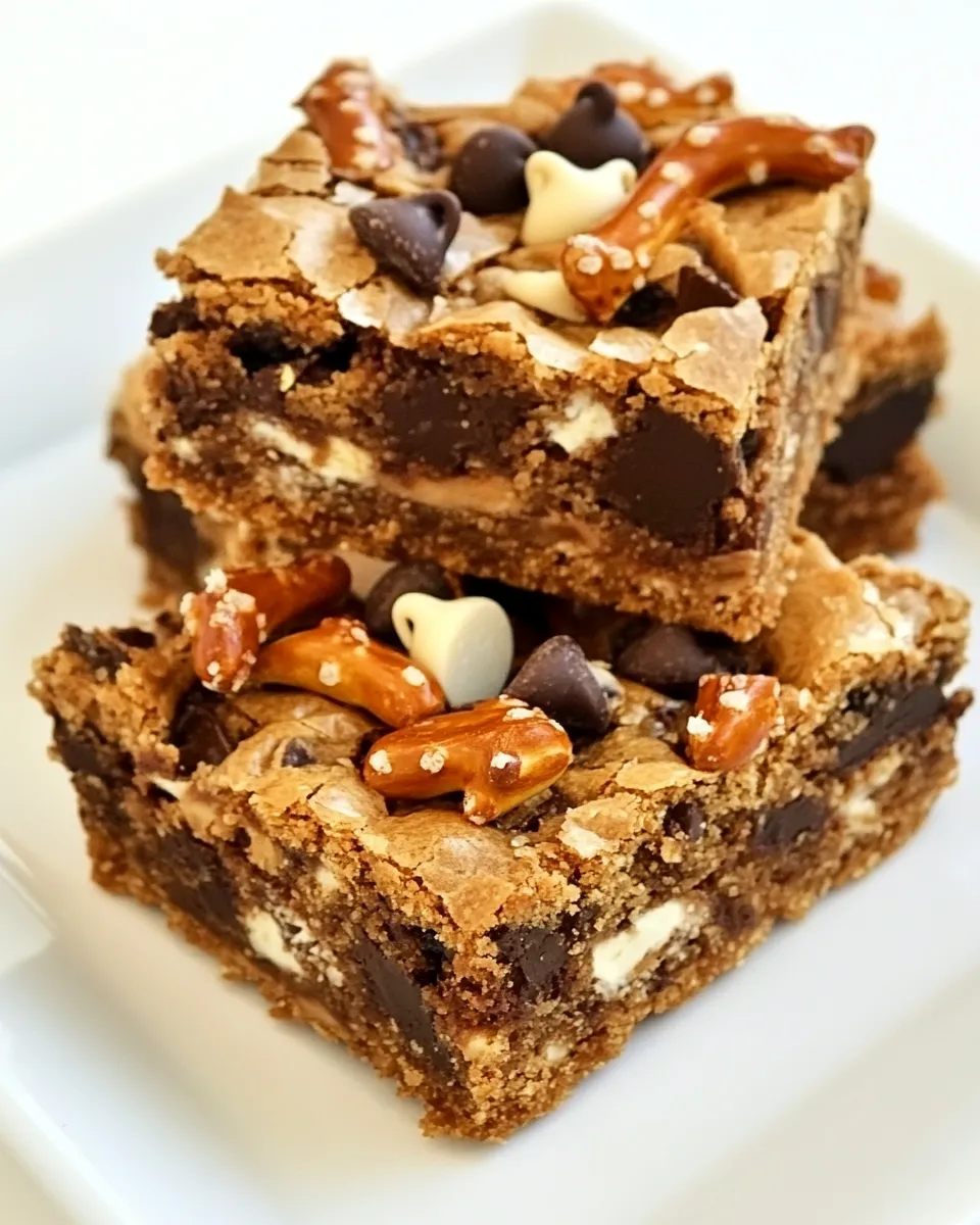 Easy Chocolate Chip & Pretzel Cookie Bars food shot