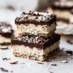 Best Chocolate Coconut Almond Bars. food shot