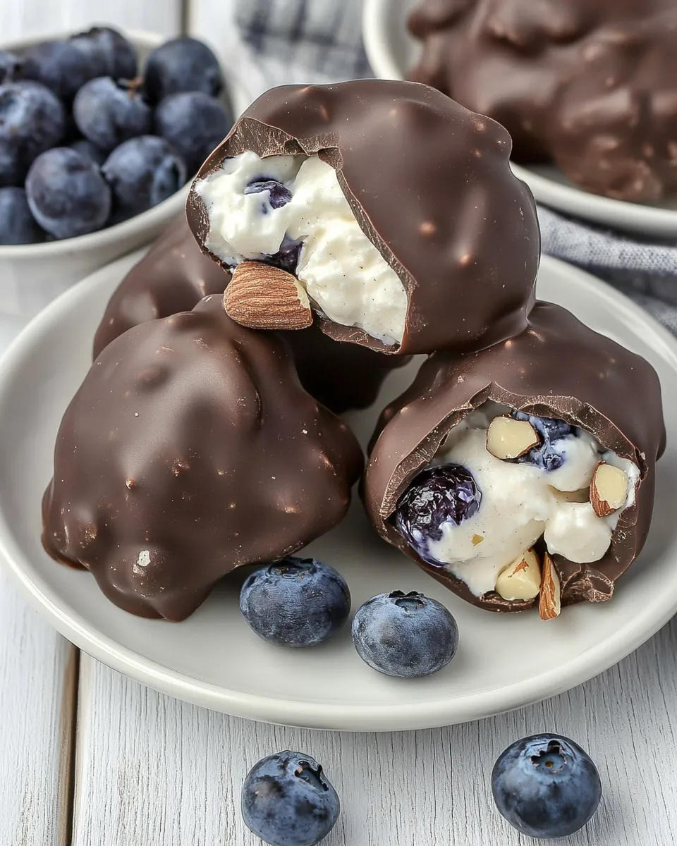 Homemade Chocolate Covered Yogurt Bites with Blueberries & Almonds photo