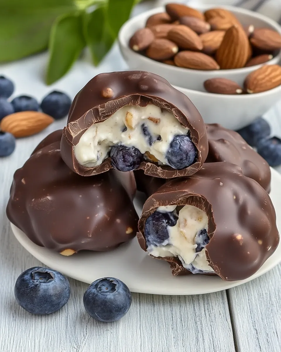 Delicious Chocolate Covered Yogurt Bites with Blueberries & Almonds image