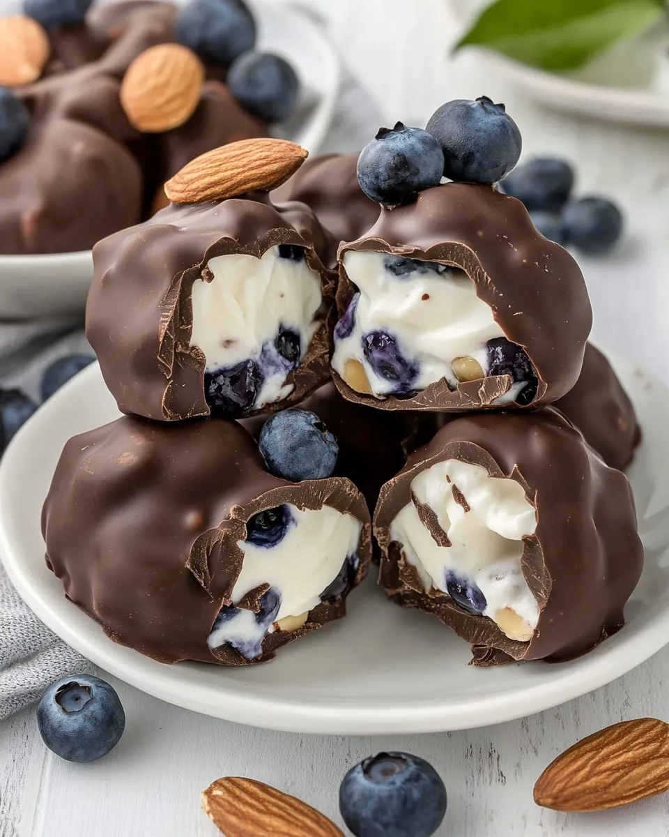 Tasty Chocolate Covered Yogurt Bites with Blueberries & Almonds recipe photo