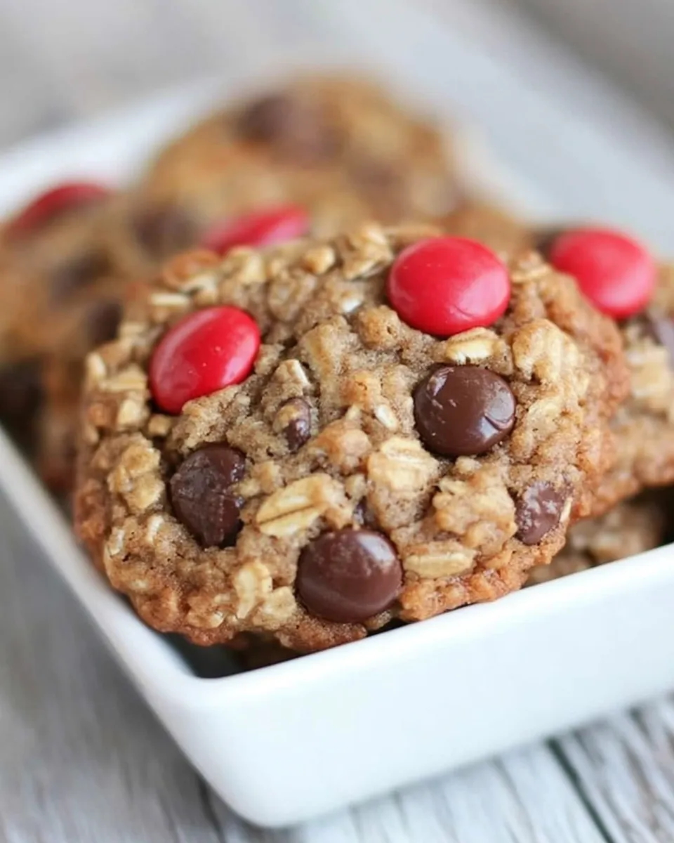 Delicious Cinnamon M&M Oatmeal Cookies shot