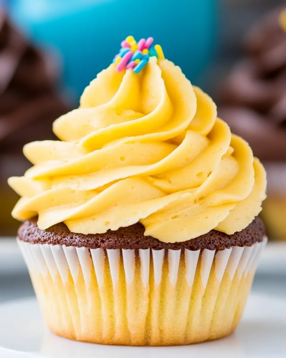 Delicious Classic Yellow Cupcakes with Chocolate Frosting image