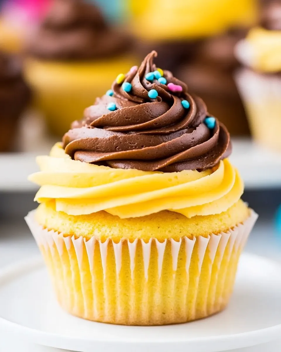 Best Classic Yellow Cupcakes with Chocolate Frosting shot
