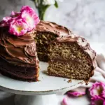 Homemade Coconut Banana Cake with Chocolate Frosting. recipe photo