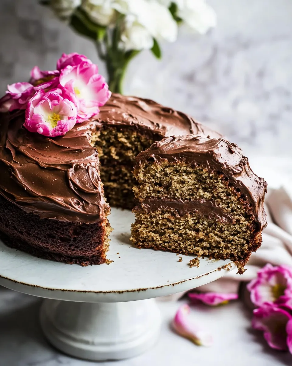 Homemade Coconut Banana Cake with Chocolate Frosting. recipe photo