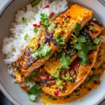 Savory Coconut Curry Salmon with Garlic Butter. photo