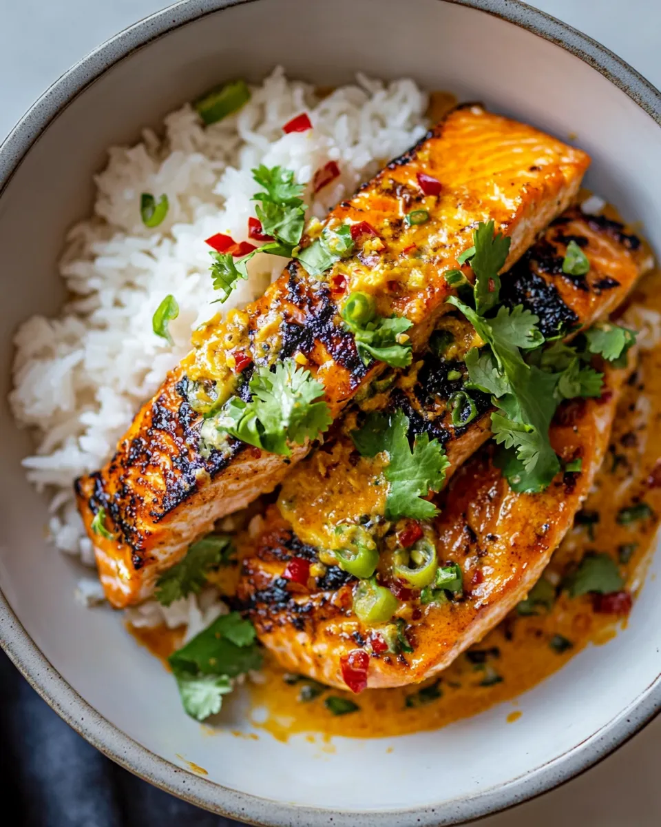 Savory Coconut Curry Salmon with Garlic Butter. photo