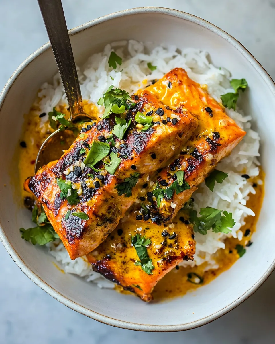 Sweet Coconut Curry Salmon with Garlic Butter. picture