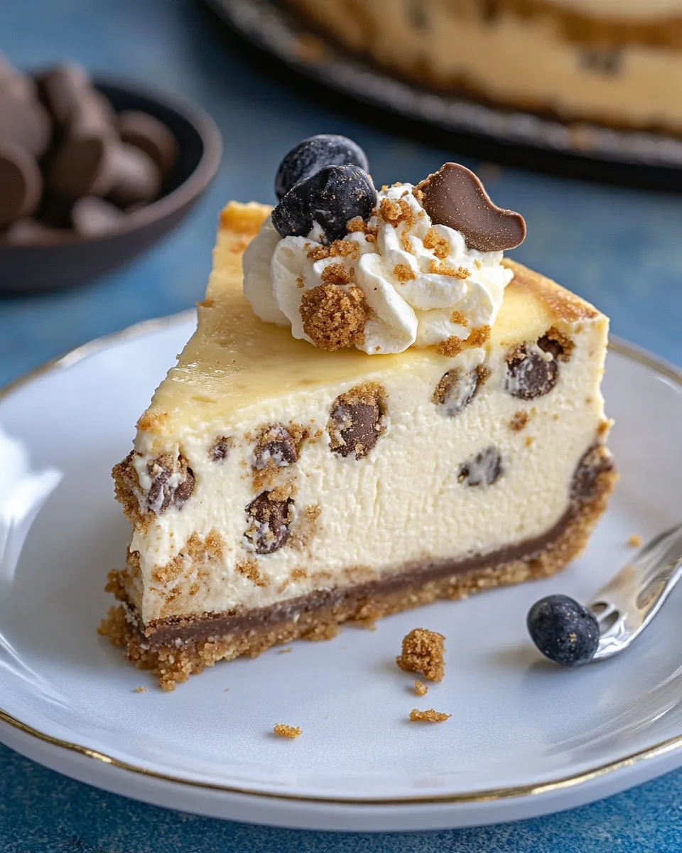 Delicious Cookie Dough Cheesecake food shot