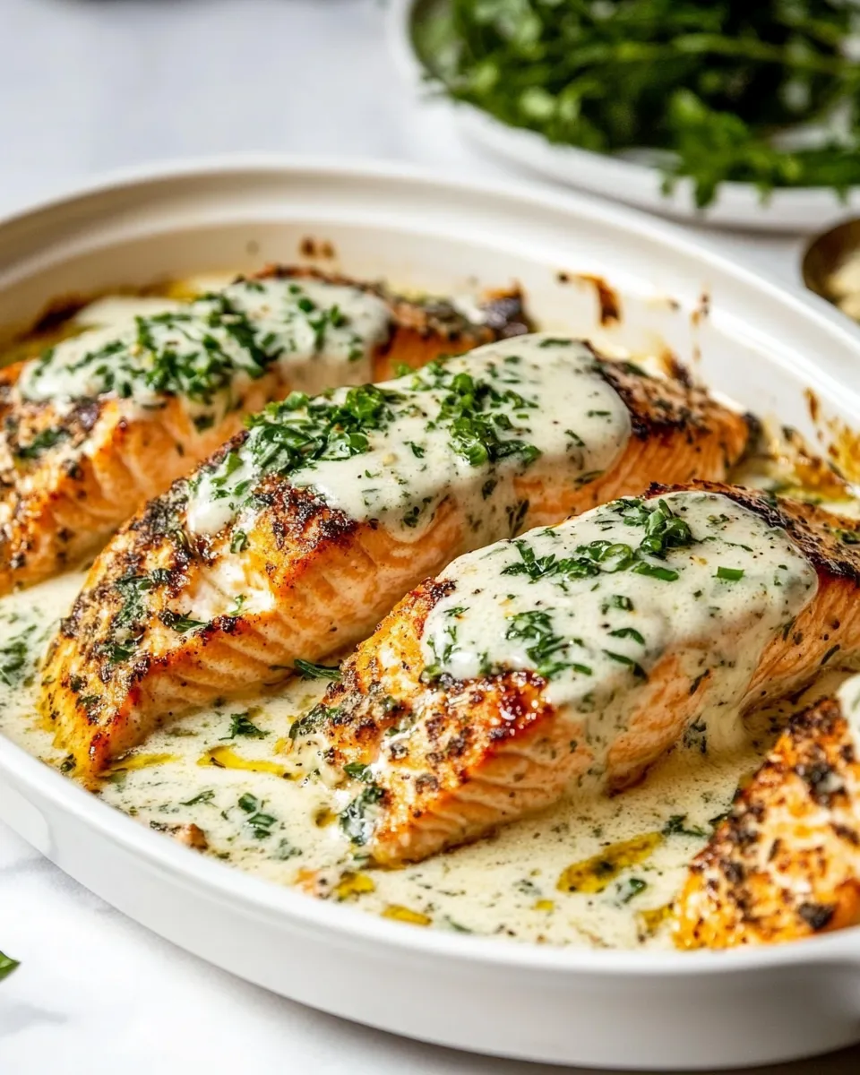 Homemade Creamy Garlic Butter Baked Salmon. recipe image