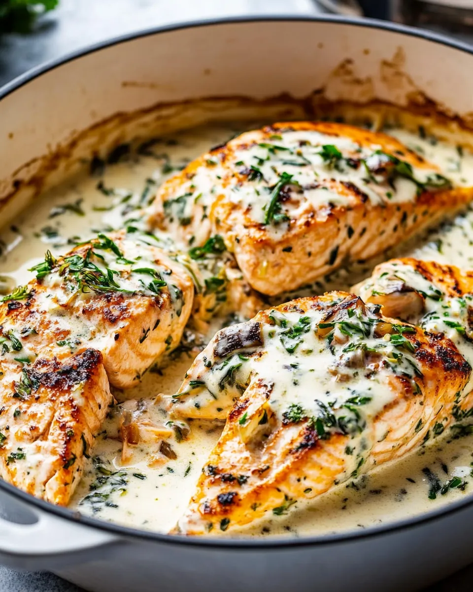 Quick Creamy Garlic Butter Baked Salmon. dish image