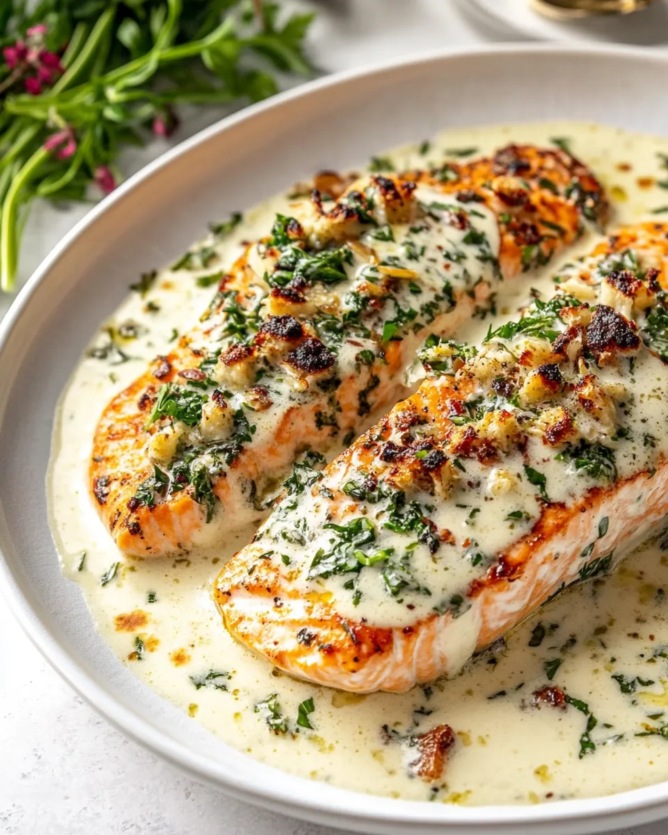 Simple Creamy Garlic Butter Baked Salmon. shot
