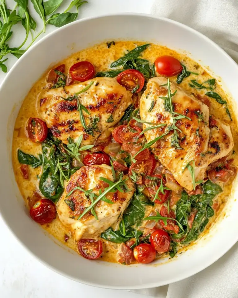 Homemade Creamy Garlic Chicken w/ Spinach and Cherry Tomatoes photo