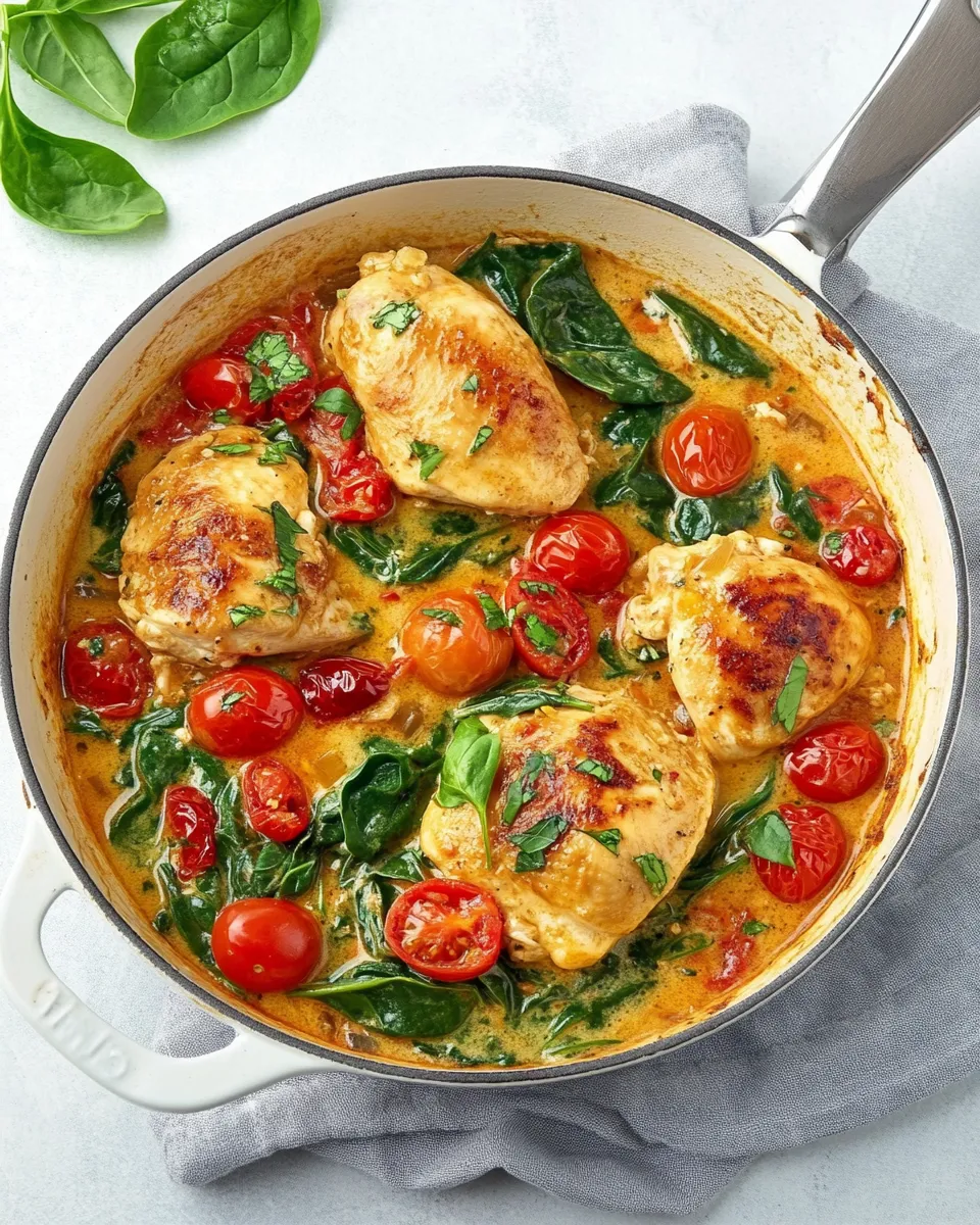 Classic Creamy Garlic Chicken w/ Spinach and Cherry Tomatoes image