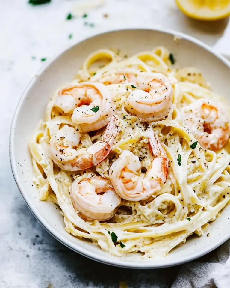 Homemade Creamy Garlic Shrimp Alfredo Pasta photo