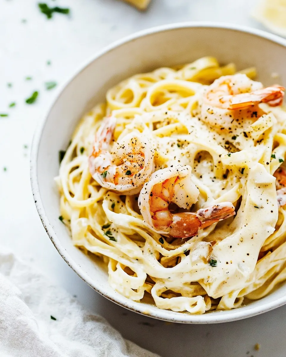 Classic Creamy Garlic Shrimp Alfredo Pasta image